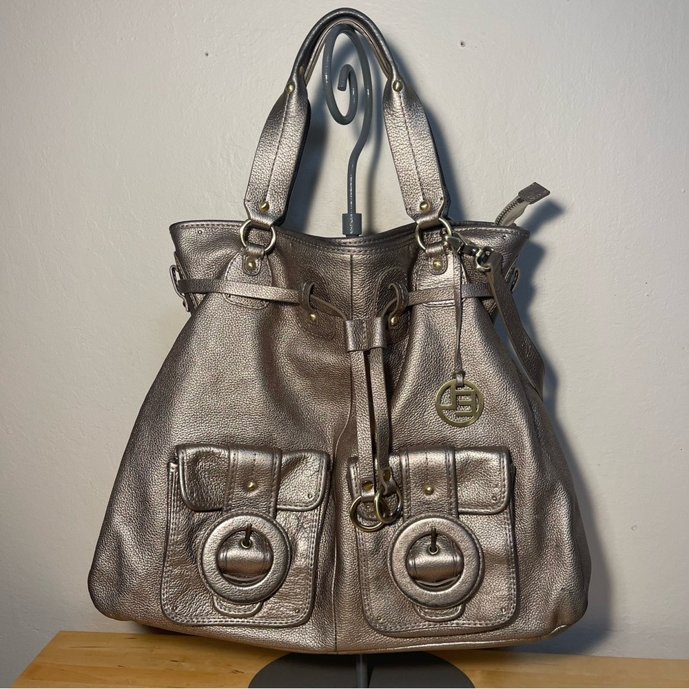 Elliott Lucca Estella Italian Leather Large Tote Shoulder Bag Gold Tone Hardware
